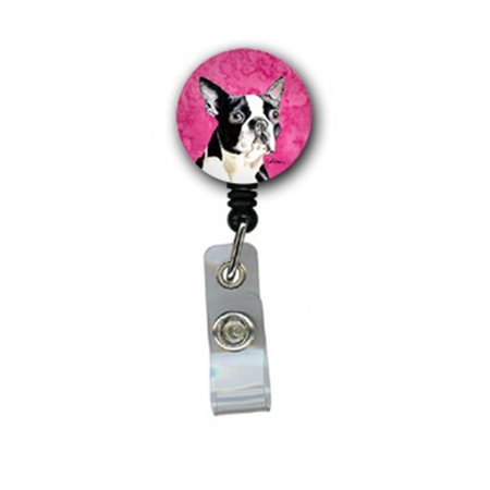 CAROLINES TREASURES Boston Terrier Retractable Badge Reel Or Id Holder With Clip SC9140PK-BR